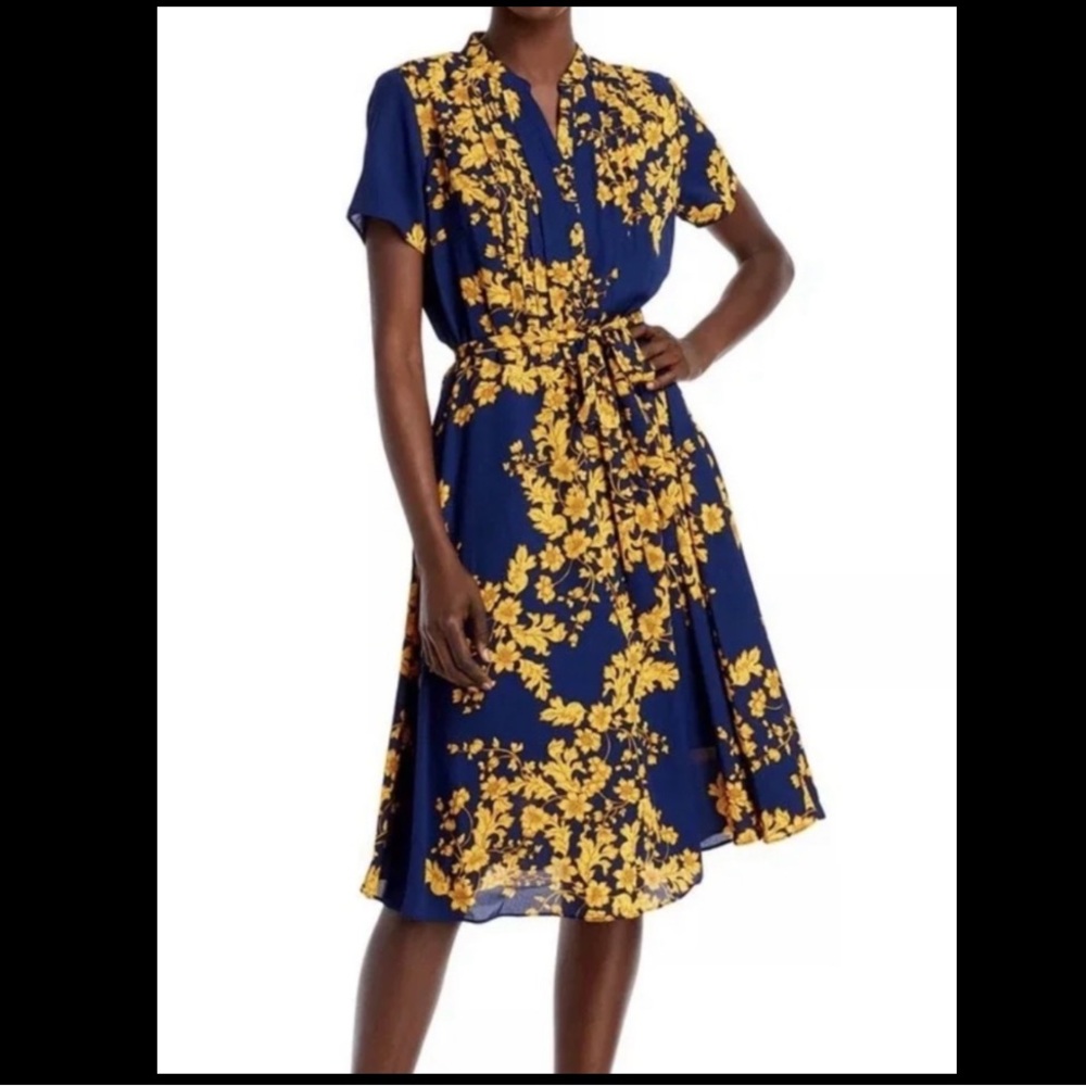 Nanette Lepore Navy & Gold Floral Knee-Length Semi-Formal Dress with Slip